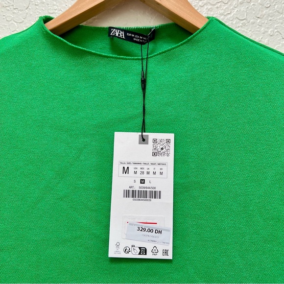 NWT Zara Knit Mini‎ Dress Green Short Sleeve Bodycon Fitted Casual - Picture 3 of 5